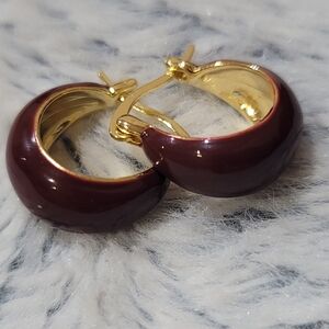 Gold-Trim Burgundy Hoop Earrings